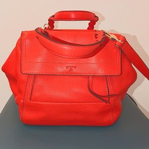 Tory Burch Half-Moon Pebbled Leather Satchel in Poppy